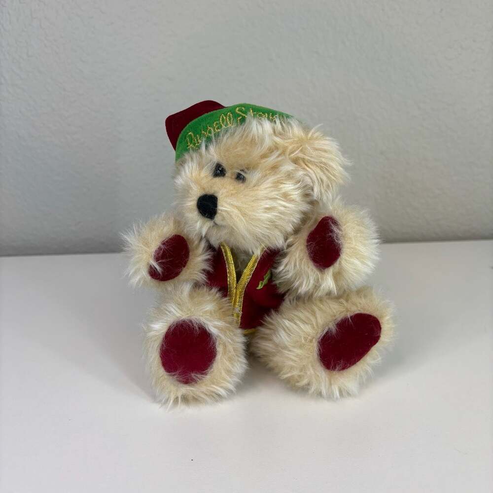 Vintage Russell Stover Christmas Plush Bear in Red Velvet Elf Vest and Hat